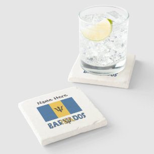 Barbados Barbadian Baja Flag Personalized Name Stone Coaster