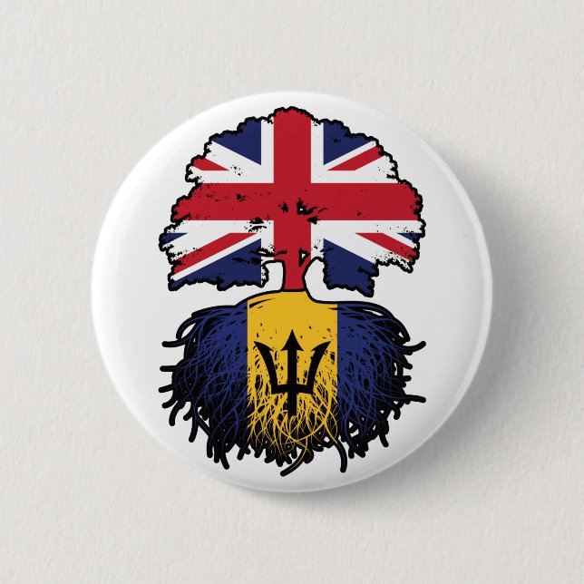 Barbados Barbadian British UK Tree Roots Flag Button (Front)