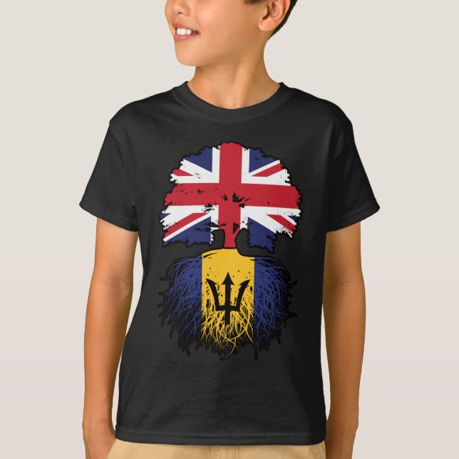 Barbados Barbadian British UK Tree Roots Flag T-Shirt (Front)