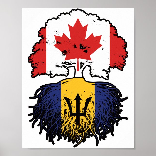Barbados Barbadian Canadian Canada Tree Roots Flag Poster (Front)