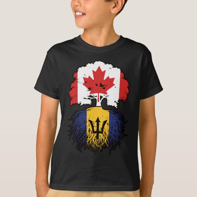 Barbados Barbadian Canadian Canada Tree Roots Flag T-Shirt (Front)