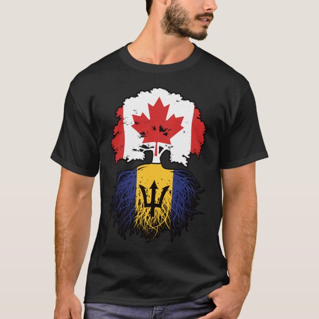 Barbados Barbadian Canadian Canada Tree Roots Flag T-Shirt (Front)