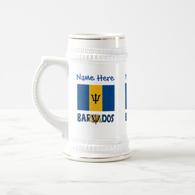 Barbados Barbadian Flag Blue Personalization  Beer Stein (Left)