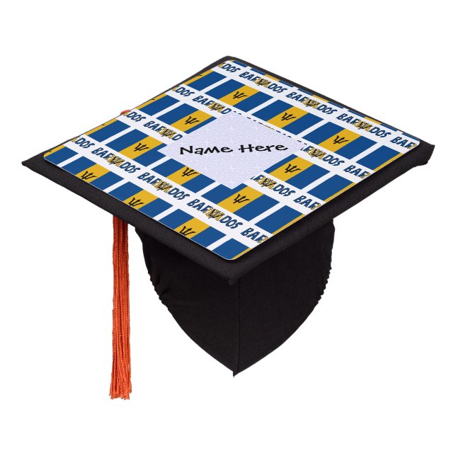 Barbados Barbadian Flag Tiled Black Personalized  Graduation Cap Topper (Angled)