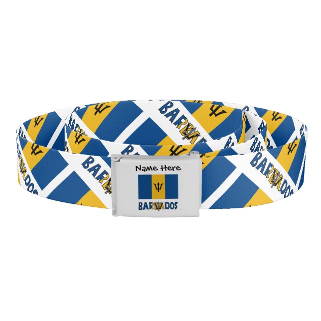 Barbados Barbarian Flag Personalized Name Belt (Coil)