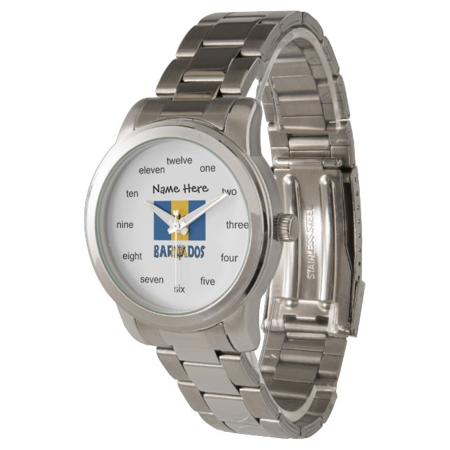 Barbados Barbarian Flag Personalized Name  Watch (Angled)