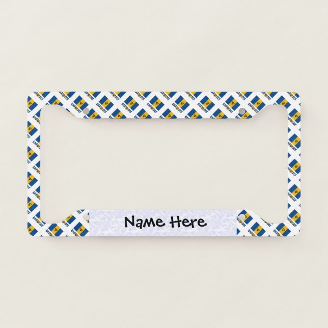 Barbados Barbarian Flag Tiled Personalized Name License Plate Frame (Front)