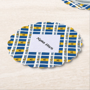 Barbados Barbarian Flag Tiled Personalized Name Paper Coaster