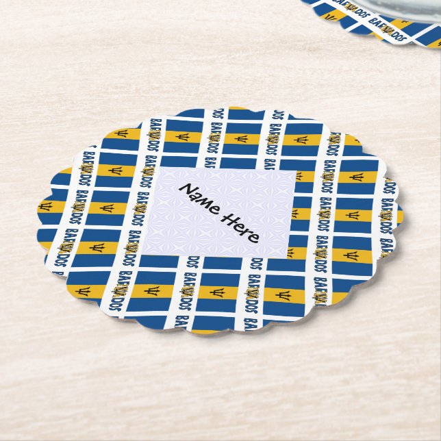 Barbados Barbarian Flag Tiled Personalized Name Paper Coaster (Angled)