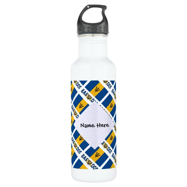 Barbados Barbarian Flag Tiled Personalized Name Stainless Steel Water Bottle (Front)