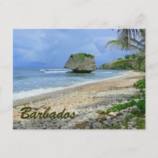 BARBADOS (BEACH/LARGE ROCK) POSTCARD