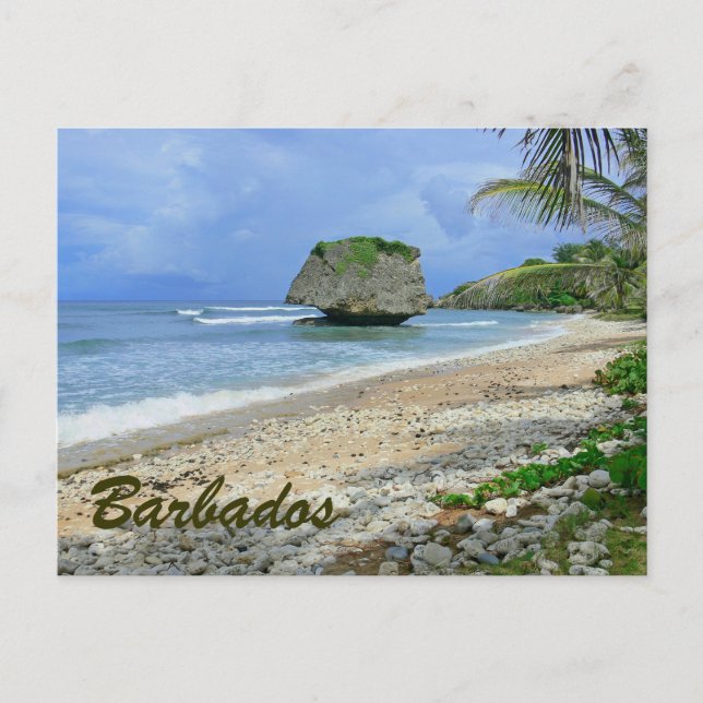 BARBADOS (BEACH/LARGE ROCK) POSTCARD (Front)