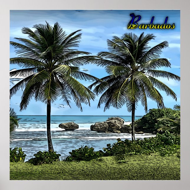 Barbados Beach Palm Trees Poster (Front)