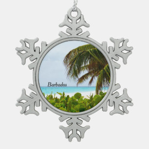 Barbados, Caribbean Beach Snowflake Pewter Christmas Ornament