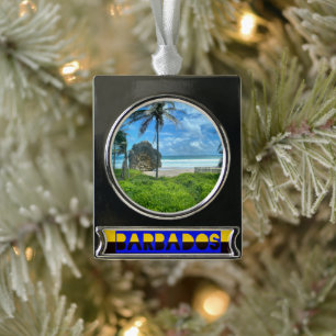Barbados - Cattlewash Beach Silver Plated Banner Ornament