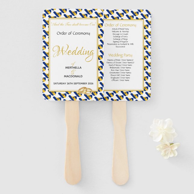 BARBADOS Christian Custom Wedding Programme Hand Fan (Front and Back)