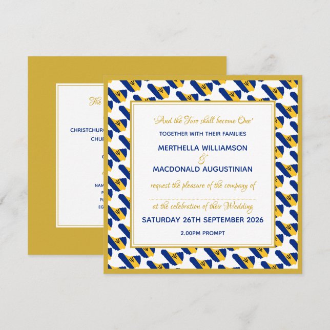 BARBADOS Custom Faux Gold Barbadian Flag Wedding Invitation (Front/Back)