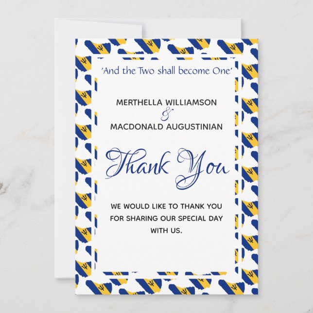 BARBADOS Custom Photo Wedding Thank You Card (Front)