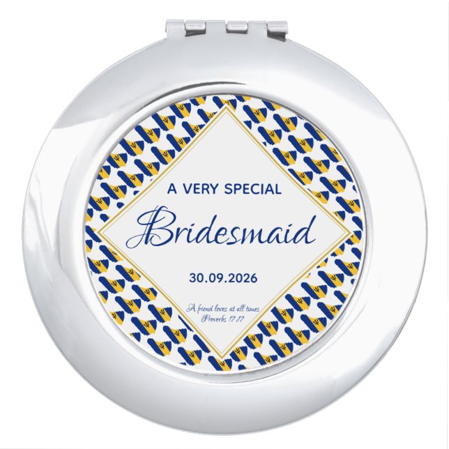 BARBADOS Custom Wedding Keepsake Bridesmaid Compact Mirror (Front)