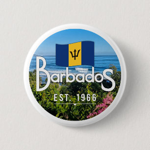 "Barbados Est. 1966" East Coast View With Flag Button