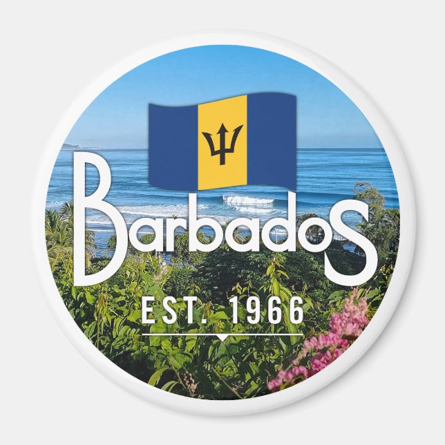 "Barbados Est. 1966" East Coast View With Flag Magnet (Front)