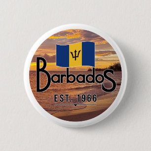 "Barbados Est. 1966" Sunset With Barbados Flag Button