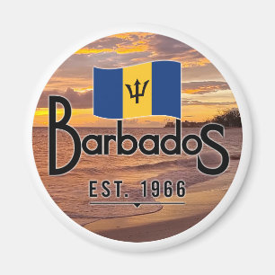 "Barbados Est. 1966" Sunset With Barbados Flag Magnet
