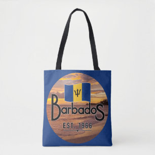"Barbados Est. 1966" Sunset With Barbados Flag Tote Bag