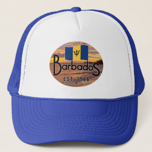 "Barbados Est. 1966" Sunset With Barbados Flag Trucker Hat