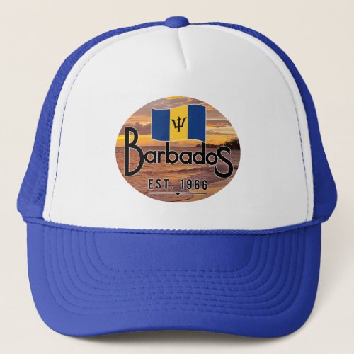 Barbados Est 1966 Sunset With Barbados Flag Trucker Hat