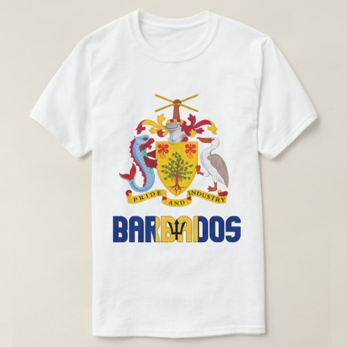 Barbados Flag and Coat Of Arms Patriotic T_Shirt