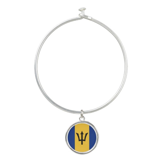 Barbados Flag Bangle Bracelet With Round Charm (Front)