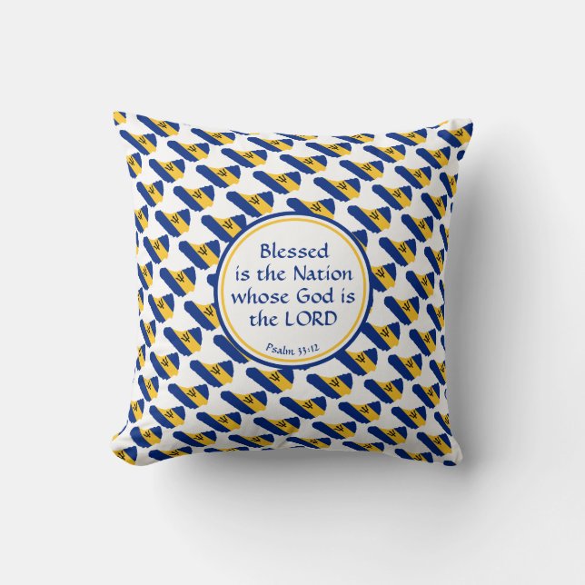 BARBADOS Flag Christian Scripture BLESSED NATION Throw Pillow (Front)