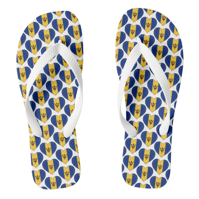 Barbados Flag Colors Hearts Pattern Patriotic Flip Flops (Footbed)