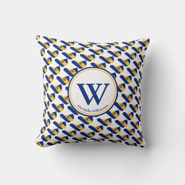 BARBADOS Flag Custom Monogram Bajan Throw Pillow (Front)