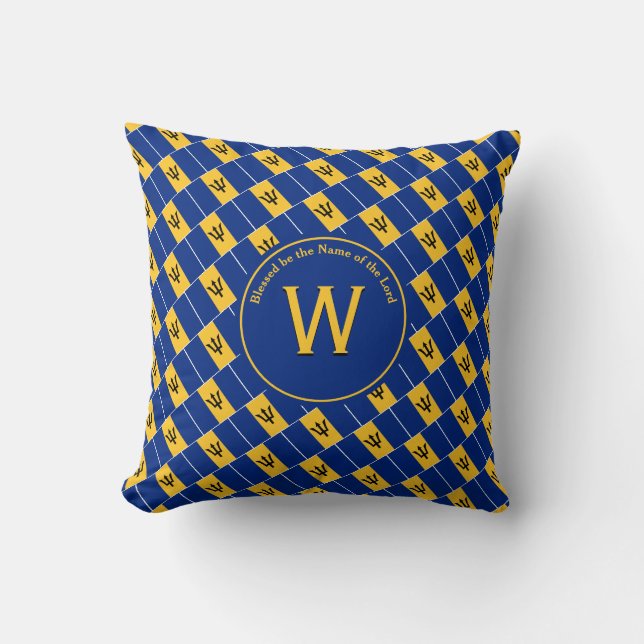 BARBADOS FLAG Customized Monogram Scripture Throw Pillow (Front)
