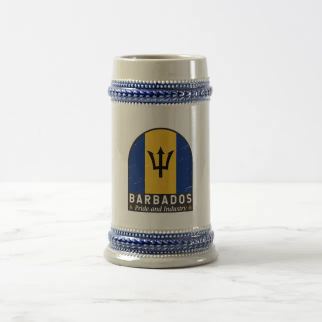 Barbados Flag Emblem Distressed Vintage Beer Stein (Center)