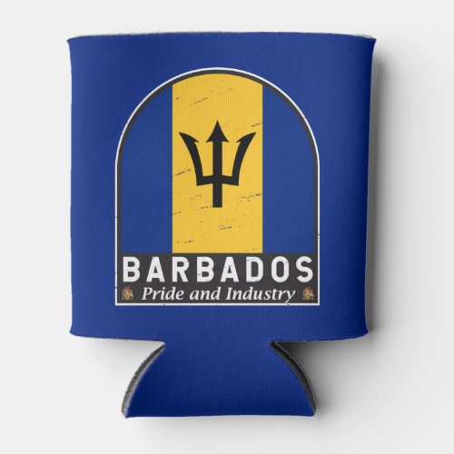 Barbados Flag Emblem Distressed Vintage Can Cooler