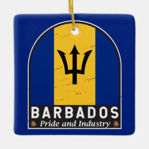 Barbados Flag Emblem Distressed Vintage Ceramic Ornament
