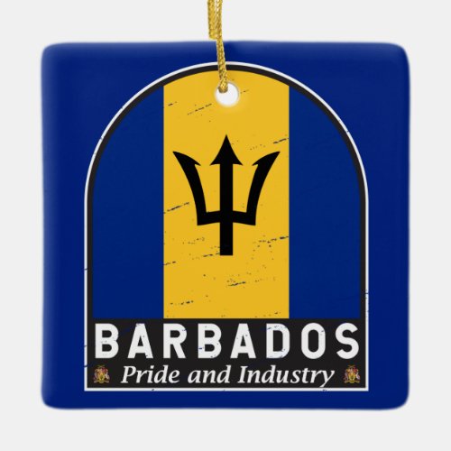 Barbados Flag Emblem Distressed Vintage Ceramic Ornament