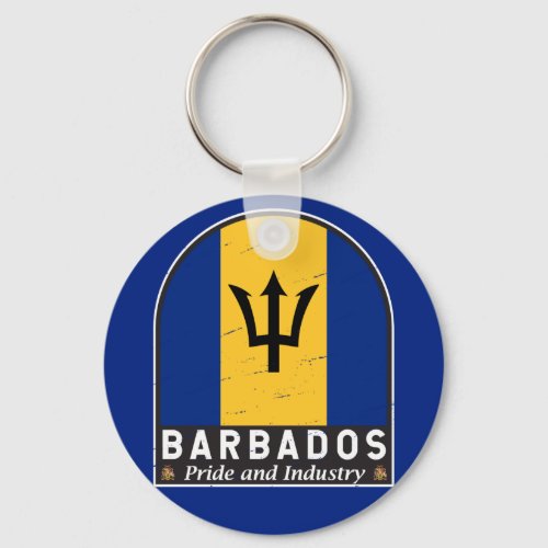 Barbados Flag Emblem Distressed Vintage Keychain