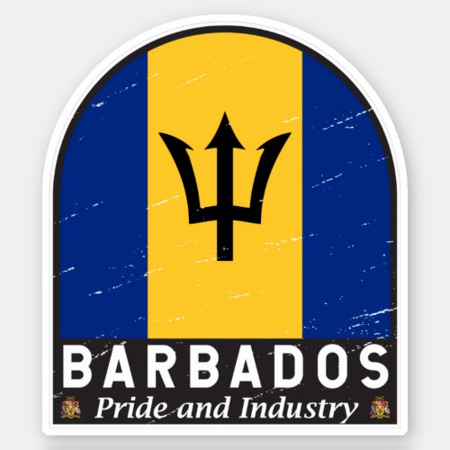 Barbados Flag Emblem Distressed Vintage Sticker