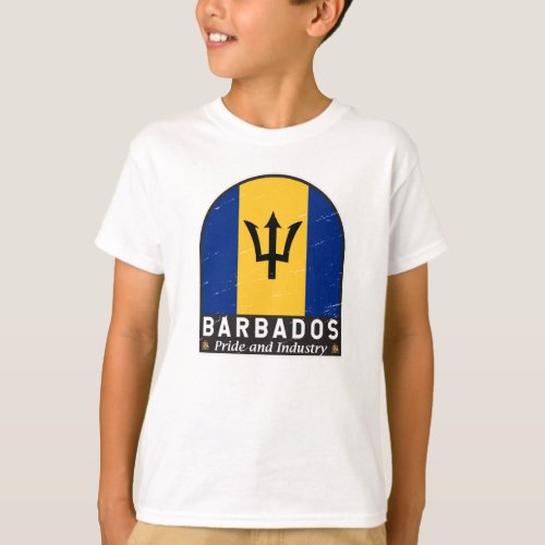 Barbados Flag Emblem Distressed Vintage T_Shirt