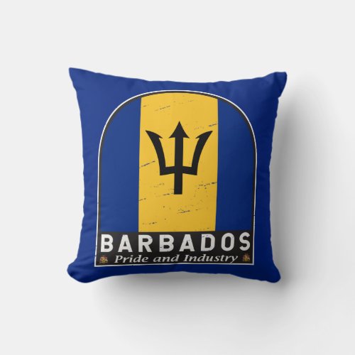 Barbados Flag Emblem Distressed Vintage Throw Pillow