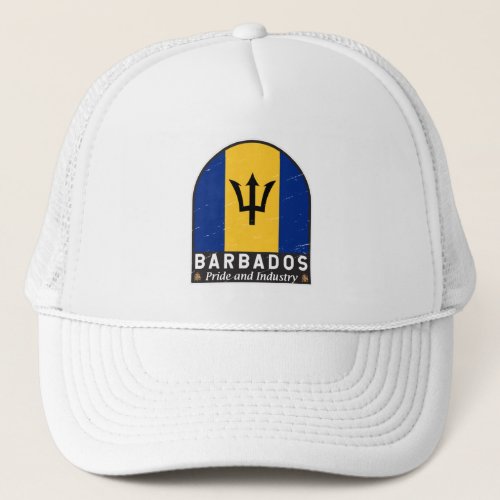 Barbados Flag Emblem Distressed Vintage Trucker Hat