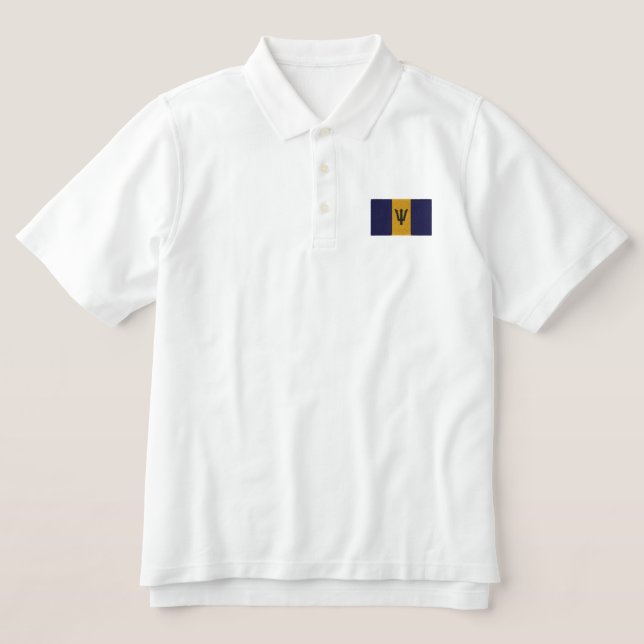 Barbados flag embroidered men's polo shirt (Design Front)