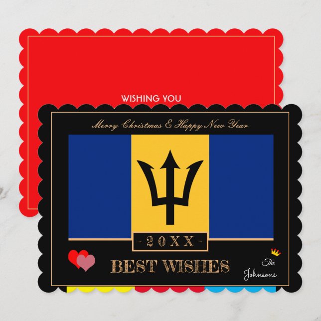 Barbados Flag & Happy New Year/Best Wishes Card (Front/Back)