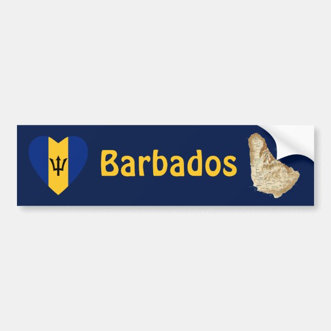Barbados Flag Heart + Map Bumper Sticker (Front)