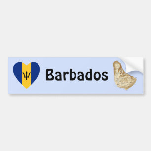 Barbados Flag Heart + Map Bumper Sticker