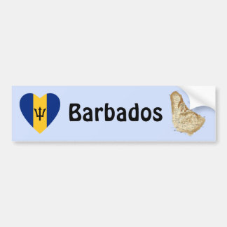 Barbados Flag Heart + Map Bumper Sticker